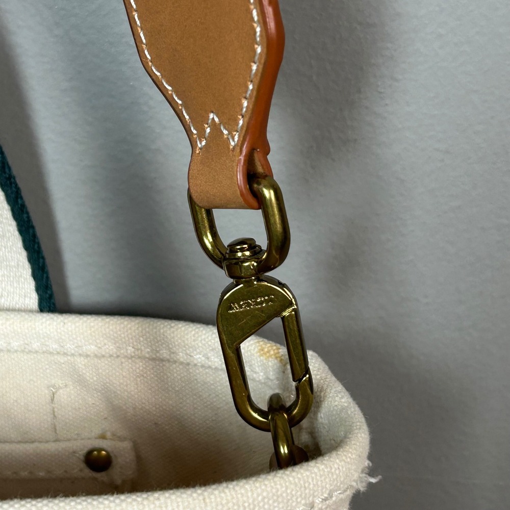 J.Crew Mini Montauk Tote Bag Green Natural Canvas Crossbody Preppy New England - Picture 5 of 14